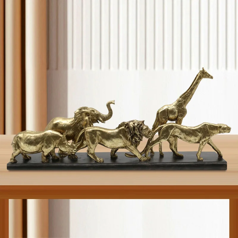 Resin Crafts Artificial Animal Sculpture Golden Leopard Giraffe Migration Statue Decorative Figurines Home Decoration