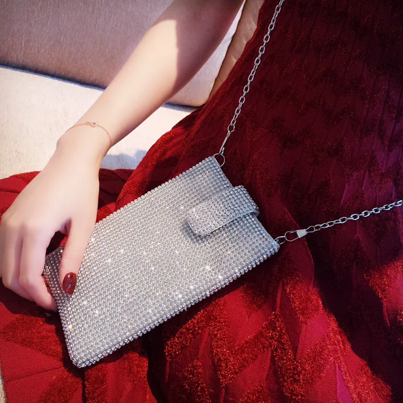 

2023 new women luxury Designer bucket clutch purse silver handbags evening banquet bag Crystal rhinestone shoulder bag For Women