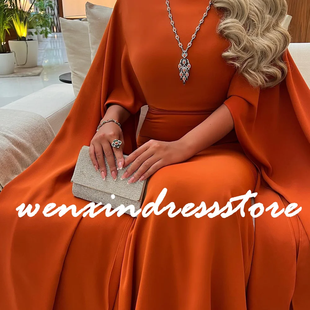 Robe de Soirée de Forme Sirène en Jersey Orange Personnalisée, Tenue Formelle et Classique à Col Ras du Cou et Manches Évasées, Zones d\'Été, Quelle