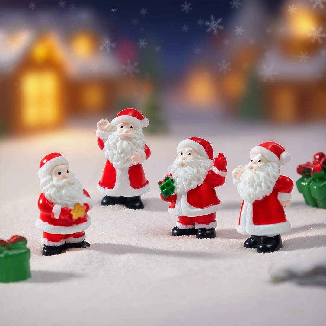 4 Pcs Micro Landscape Realistic Santa Claus Christmas Decorations Snow Landscaping DIY Ornament Hanging Accessories Ornament
