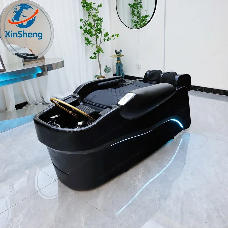 현대적인 디자인 일본식 헤드 스파 샴푸 의자 및 이발소 살롱용 세라믹 세면대 및 싱크대가 있는 마사지 침대