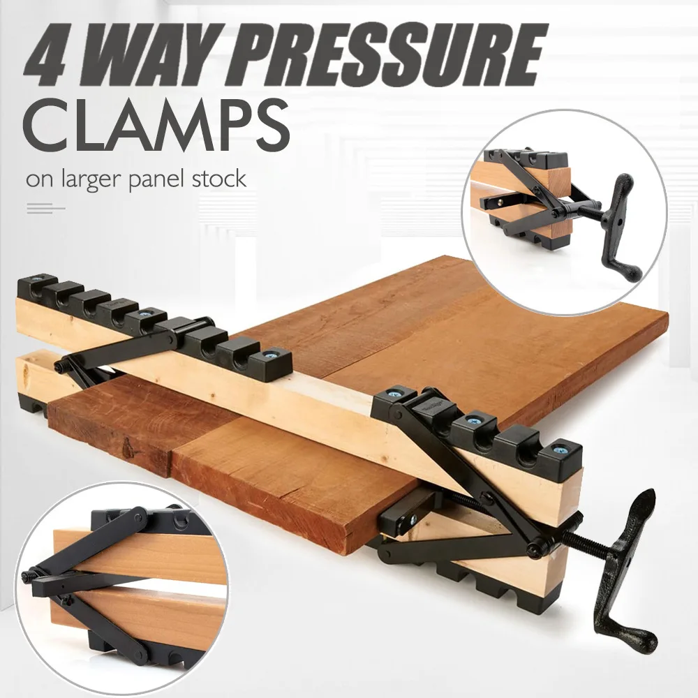 Four-way Woodworking Panel Clamp, Tool Steel & Engineering Plastic Fixture, Adjustable Custom Width
