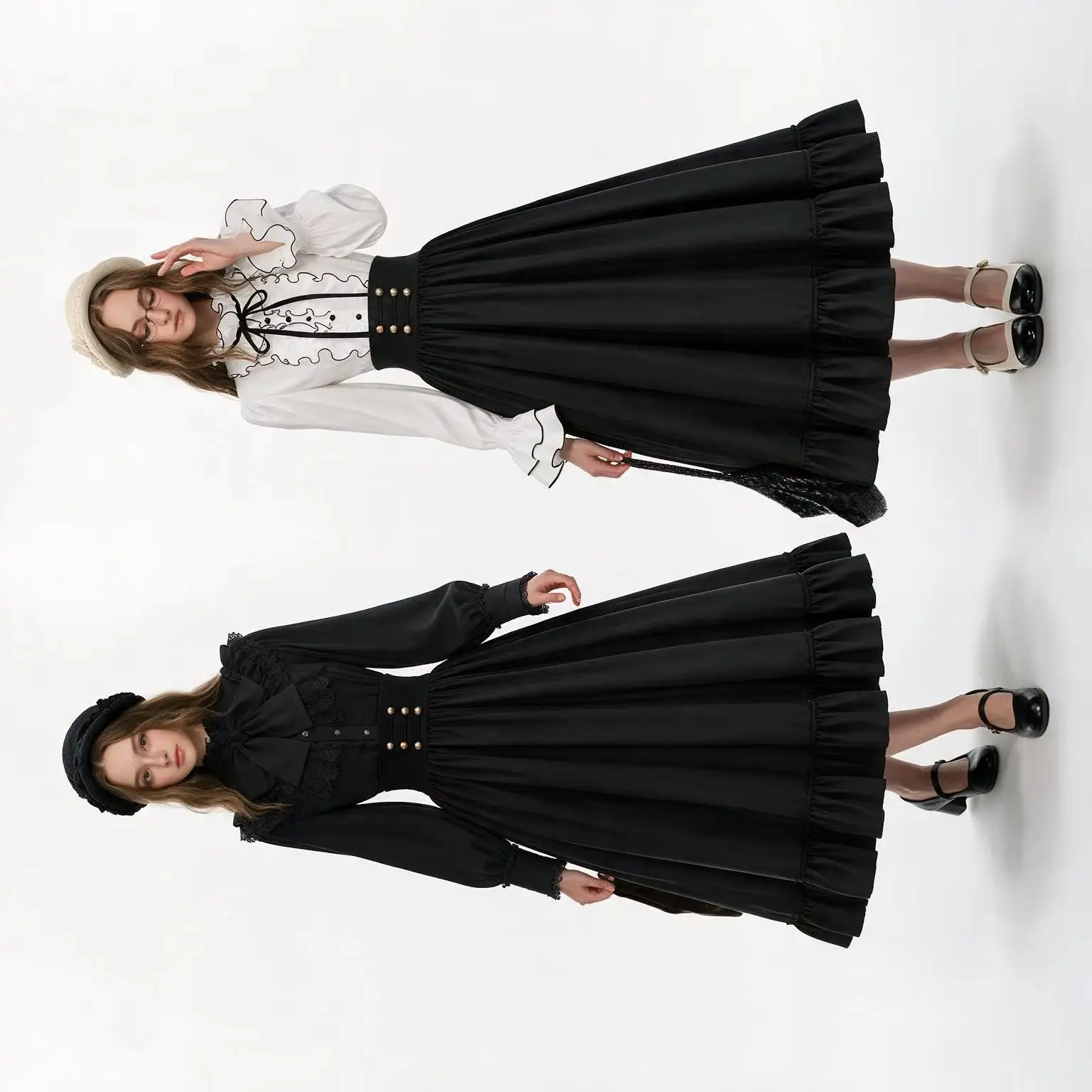2026 Harajuku Vintage Retro 2 Piece Set Women Elegant Shirt A-line Skirt Gothic Highstreet Casual Party Fashion Matching Outfit