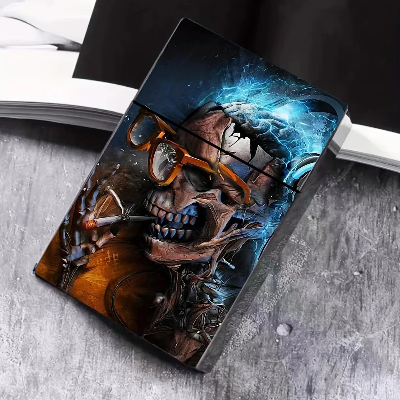 cigarette case with street fashion style,featuring skull,electric design,a unique storage box for men to keep cards,collectibles