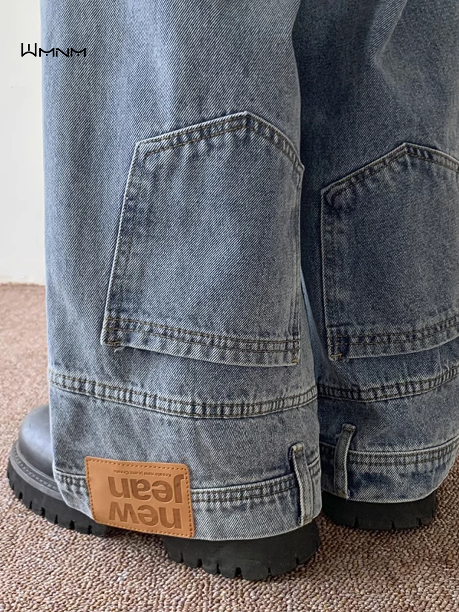 

Wmnm Men's Denim Jeans High Waist Straight Leg Long Pants Spring Autumn Reverse Direction American Washed out Loose Fit