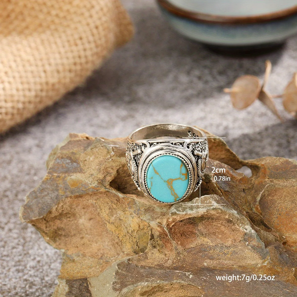 

Electroplated Alloy Ring Retro and Fashionable Men's Tiger Eye Stone Blue Turquoise Alloy