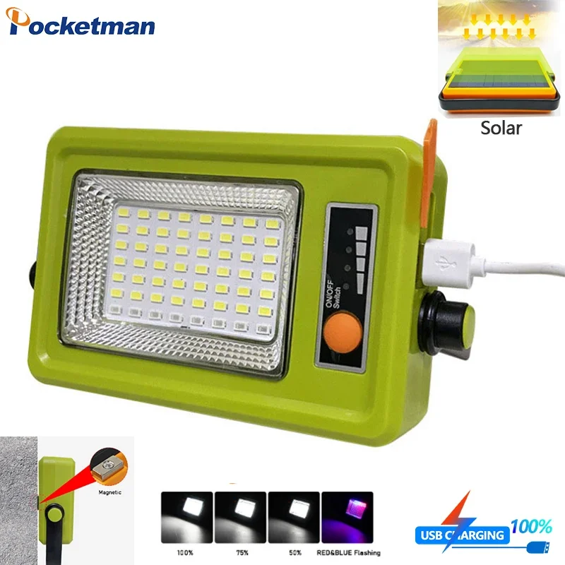 Super Bright 56 LED Work Light Solar Charging Lantern Outdoor Searchlight Spotlight Portable USB Rechargeable Camping Lamp