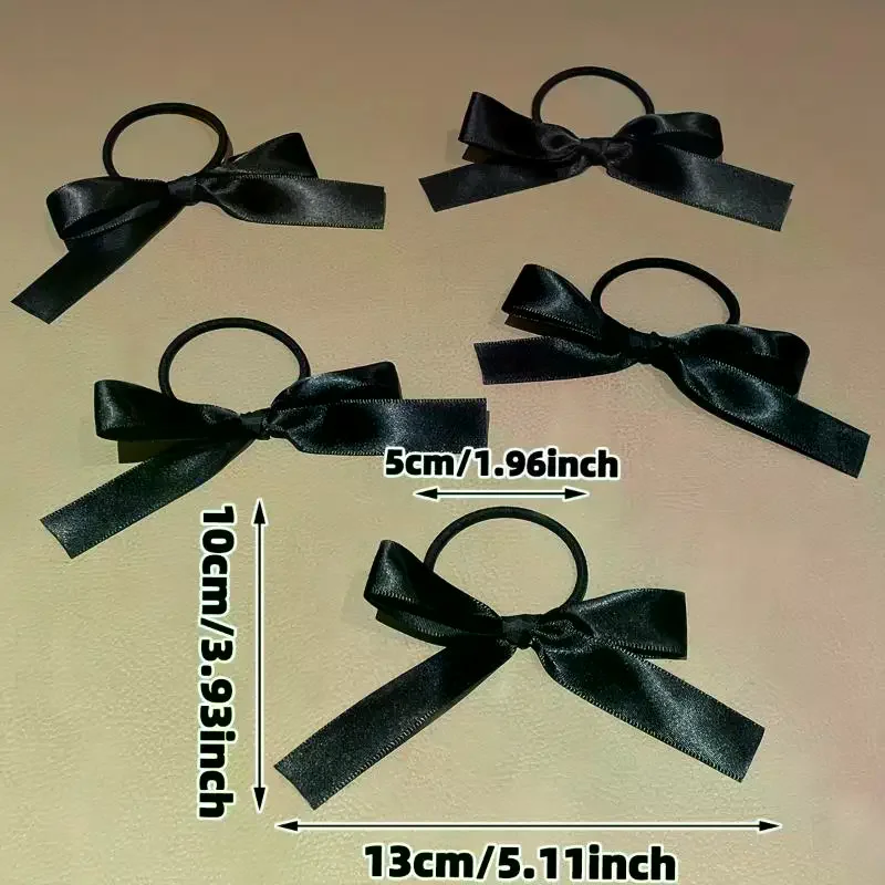 5 szt. Modne czarne gumki do włosów z kokardą, elastyczne gumki do włosów, scrunchies dla kobiet i dziewcząt, akcesoria do włosów na imprezę