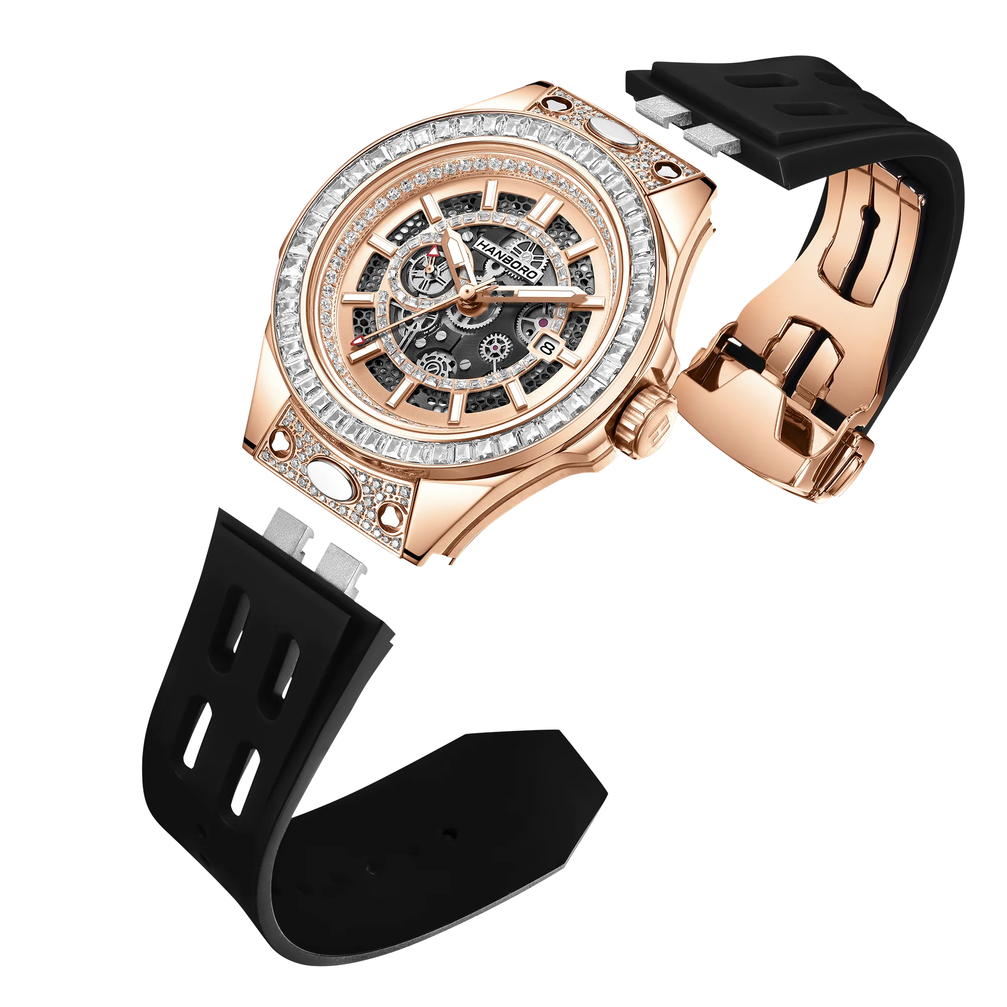 HANBORO super Bang Collection Fashion Light Luxury Quick Release Replaceable Strap Men's Automatic Mechanical Watch