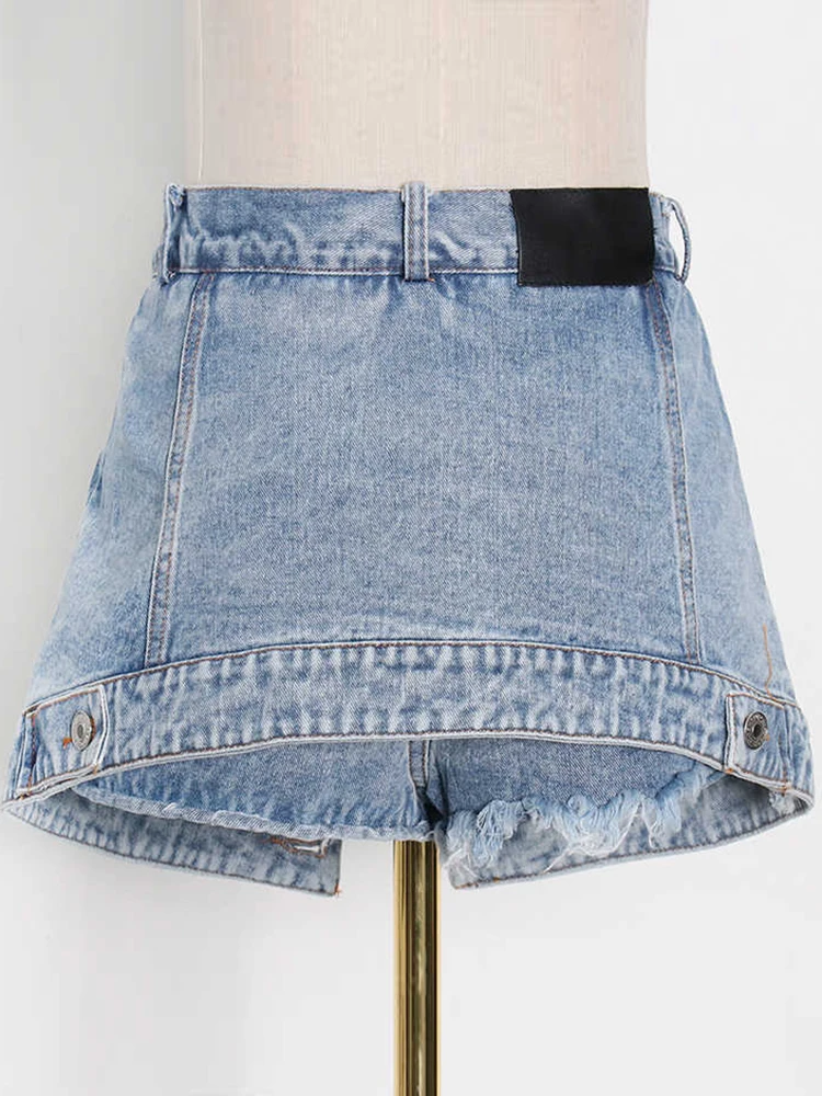 TWOTWINSTYLE Patchwork Mini Short Pants For Womens High Waist A Line Denim Solid Minimalsit Shorts Skirts Female Clothing Summer