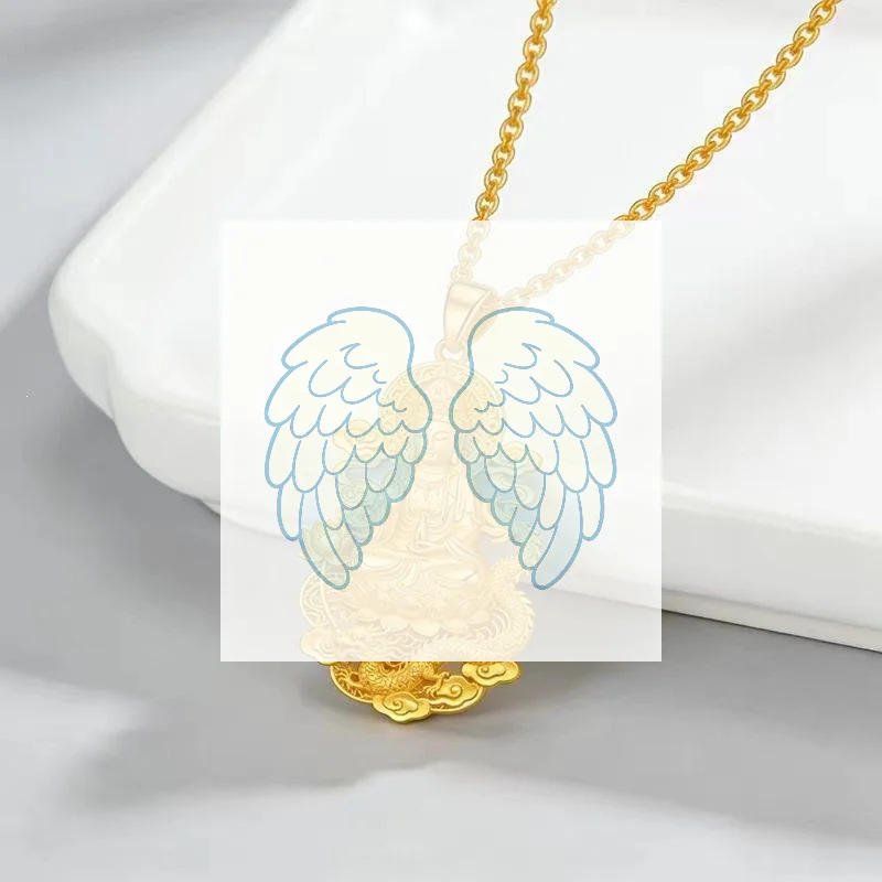 Gold Plated Guanyin Pendant Necklace With Carved Dragon And Lotus Patterns For Daily Wear And Gifting Collection