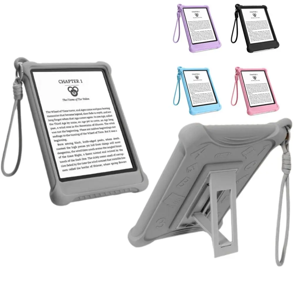 Silicone e-Reader Case Hand Strap Kickstand Protective Shell Wear Resistant Shockproof for Kindle 2024/2022 11th Generation