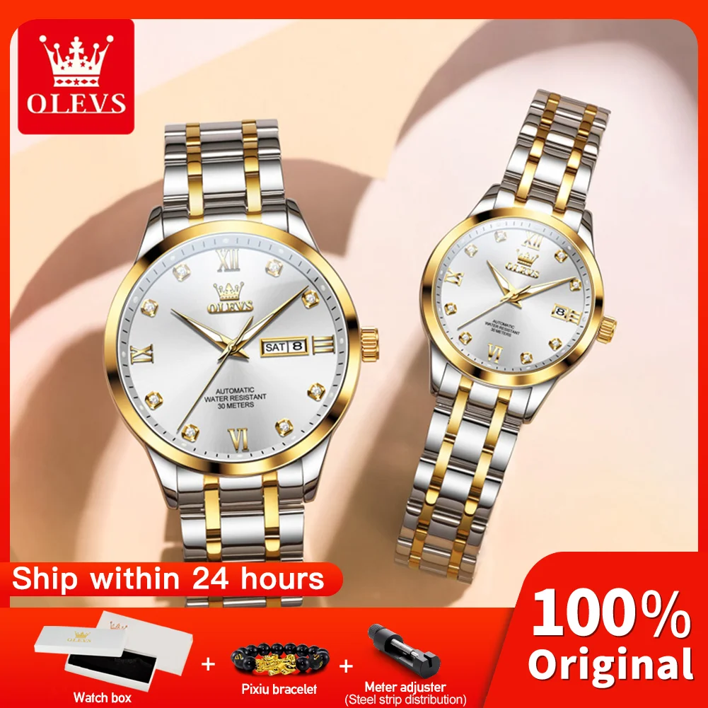 OLEVS 9946 Couple Watches Business Luxury Automatic Mechanical Watch Waterproof Luminous Diamond Scale Watches For Couple Reloj