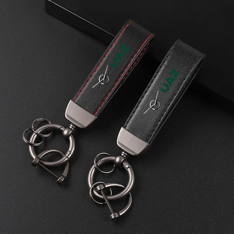 Deluxe Leather Keychain with Car Badge Keychain Pendant For UAZ