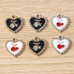 10pcs 15x16mm Cute Crystal Love Heart Charms Enamel Cherry Charms Pendants for Jewelry Making Necklace Earrings DIY Crafts Gifts