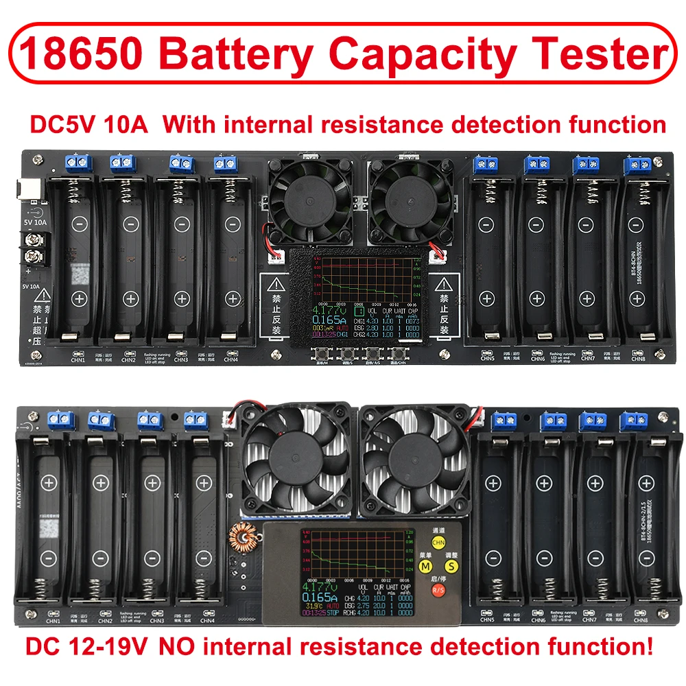 

DC 12-19V DC 5V 8 Channel 18650 Battery Capacity Tester Moduel LCD Automatic Charging Discharging Internal Resistance Tester