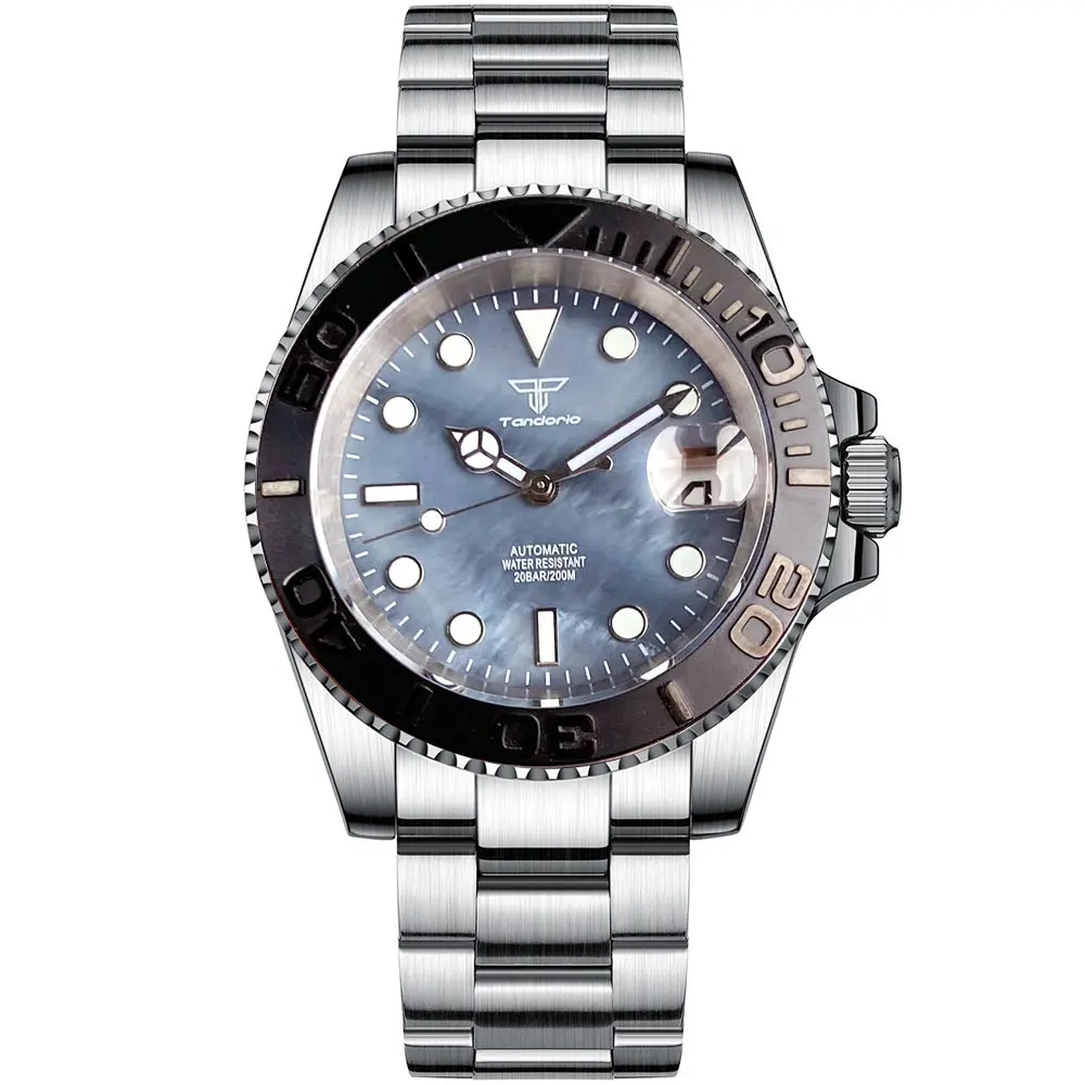 Customized DIY 40MM NH35A Diver Men Watches With Mother of Pearl Dial Sapphire Glass Date Luminous Hnads Diver Watch As Gift