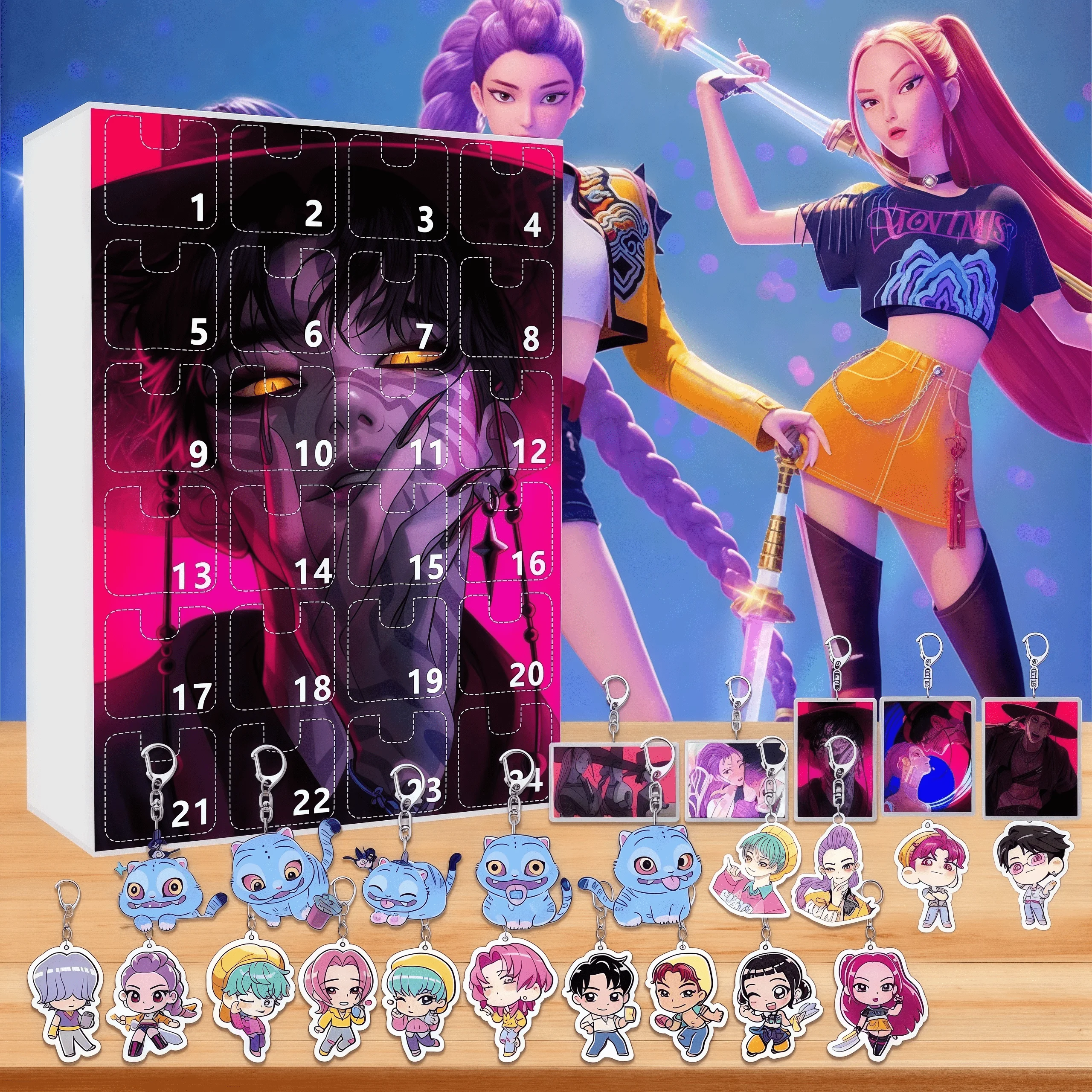 2025 جديد Kpop شيطان الصيادين سلسلة تقويم القدوم هدايا عيد الميلاد 24 يوما العد التنازلي التقويم مضحك هدية الأطفال حفلة عيد ميلاد