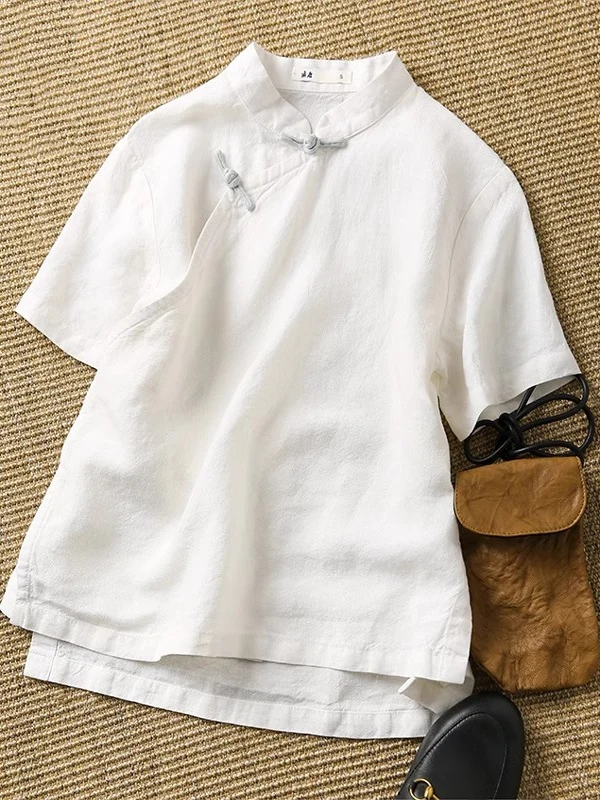 

Женский летний модный топ с воротником-стойкой в китайском стиле в стиле ретро, улучшенный топ свободного покроя