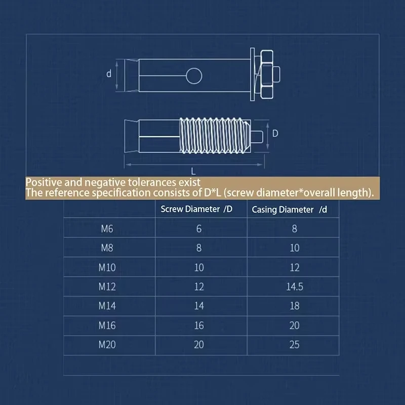304 Stainless Steel Heavy Duty Expansion Bolt Anchor M6 M8 M10 M12 M14 M16 M20 Fix Bolts Sleeve Anchor for Concrete L:50-250mm