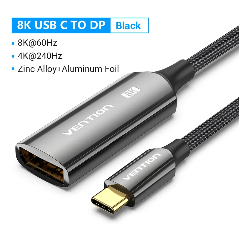 Vention 8K Usb C Naar Displayport Kabel Usb Type C Mannelijke Naar Dp Vrouwelijke Adapter Voor Telefoon Tablet Laptop Monitor Bi Directionele USB-C