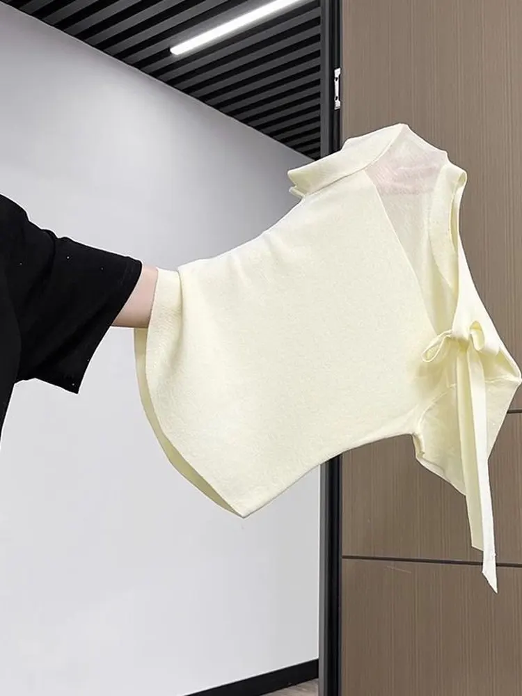 Women's ort Sve T-irt  Knot Slimming Me Thin Fake Two-Piece Top ort Faionable irt Gentle Wind