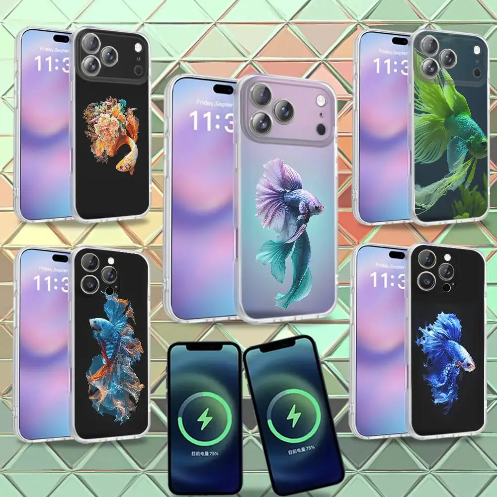 Betta Siamese fighting fish Phone Case For iPhone 16,14,11,17,13,15Pro,12Air,Plus,Max,Mini Frosted for MagSafe Magnetic Wireless
