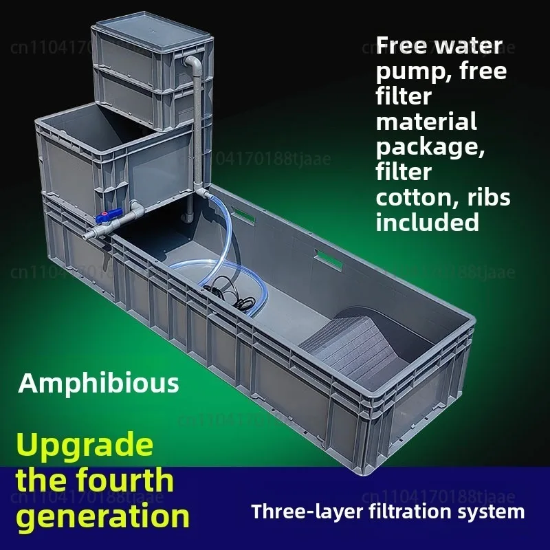 

С утолщенным фильтрационным ящиком для черепах, раковиной для разведения амфибии, резервуаром для черепах с песчаным бассейном, водяным насосом, пластиком для сушки.