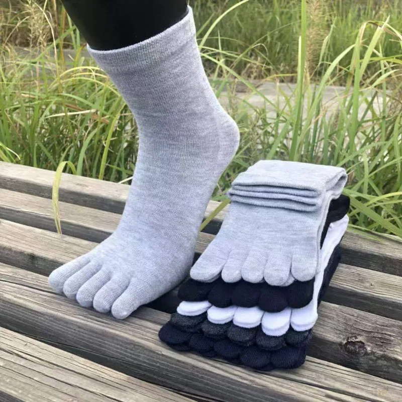 

5 Pairs Fashionable versatile Thick Cotton Toe Socks Autumn Winter Five Fingers Solid Casual comfortable Socks Toes Men
