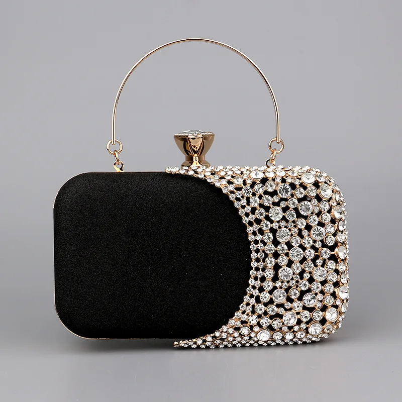 Highend Black Silvery Golden Wedding Party Diamond Bling Women Evening Cosmetic Clutch Bag Handbag Shoulder Messenger Purse 3104