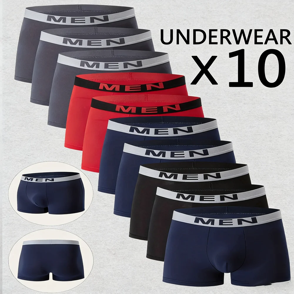 

10 шт. мужских быстросохнущих трусов-боксеров разных цветов, спортивные, комфортные, больших размеров, модные