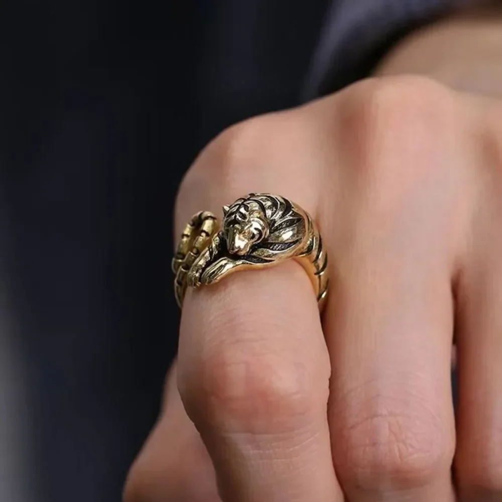 Bully Retro Animal Creative Ferocious Tiger Adjustable Open Ring Men and Women Punk Ring Niche Trend Gift Jewelry