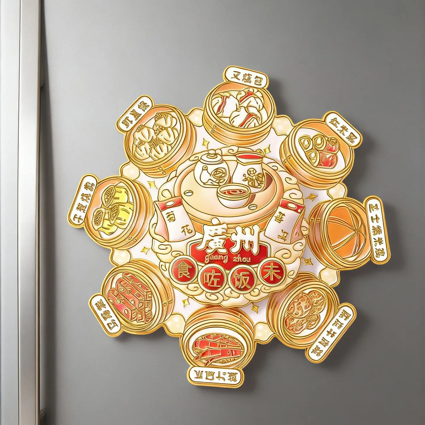 Guangzhou cuisine rotating metal magnetic refrigerator sticker city