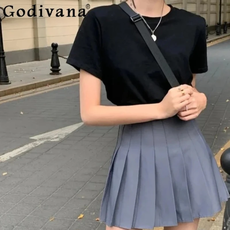 

Large Size L-4XL Jk Girl High Waist A-line Black Short College Pleated Skirt Summer New Versatile Age Reduction Sweet Skirts