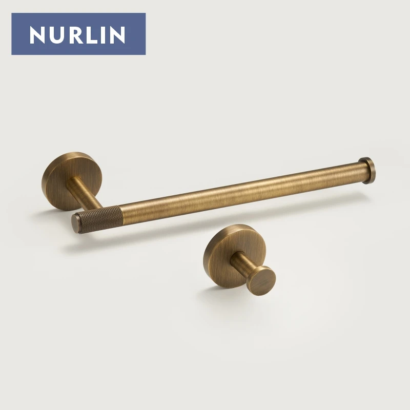 NURLIN Brass Knurled Antique Bronze Bathroom Hardware Towel Rack Toilet Paper Holder Wall Hook