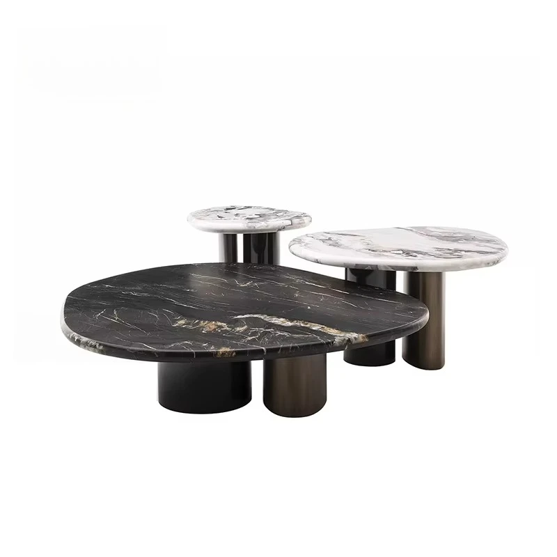 

Modern Style Low Table Antique Bronze Stainless Steel Coffee Table Decoration Irregular Shape Marble Center Table Combination
