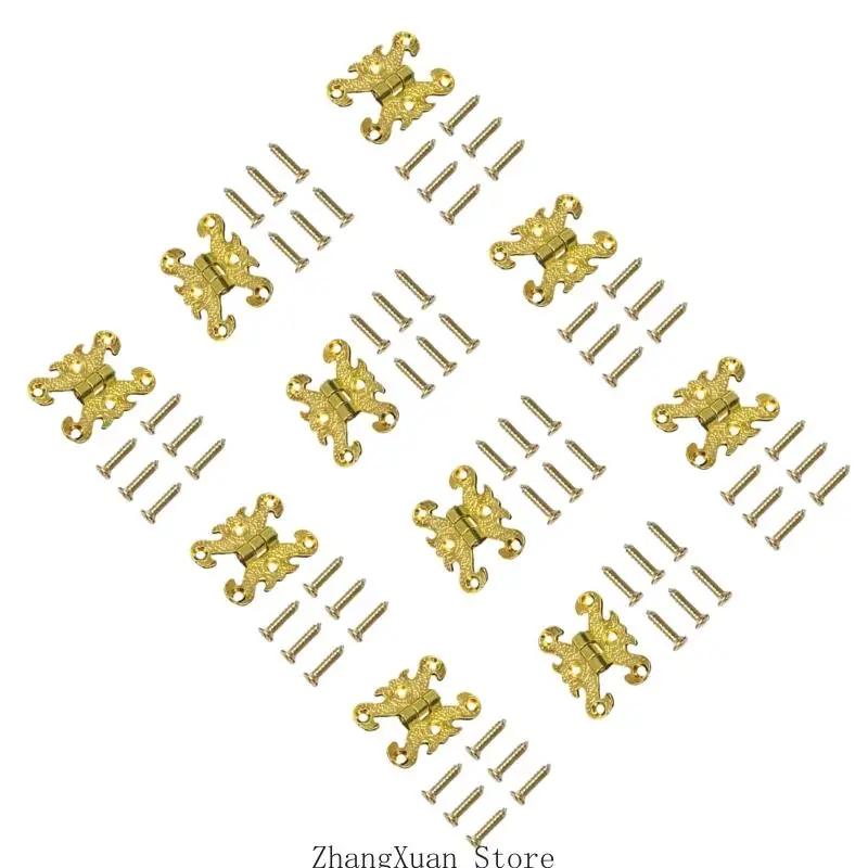 Kleine Holzkistenscharniere, 10 dekorative Metalleinheiten zur Schmuckaufbewahrung, Geschenkverpackung und Schatzkisten 3XUF – Detail 4