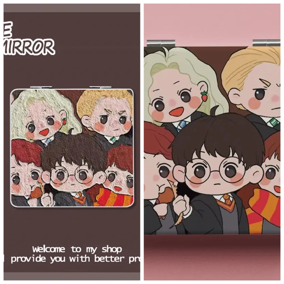 Espejo de Maquillaje Portátil de Harry Potter, Espejo Plegable de Doble Cara de Bolsillo para Estudiantes, Espejo Pequeño y Bonito para Llevar en la Mano
