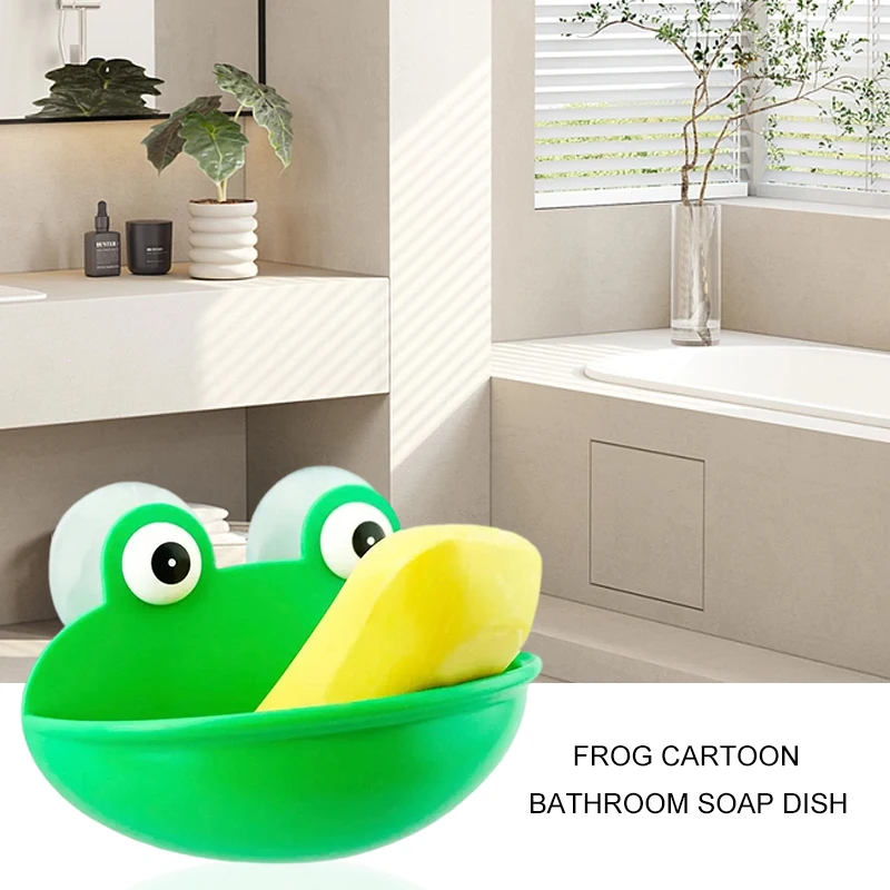 1pc Soap Dish Holder Abs Durable With Suction Cups Frogs Shaped Soap Case Household Accessory  Kitchen Bathroom