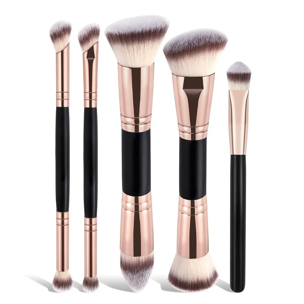 5 stks/set Dual-Ended Foundation Brush Schuine/Afgeronde Schoonheid Blending Losse Poeder Borstel Zachte Haren Contour Make-Up Borstel