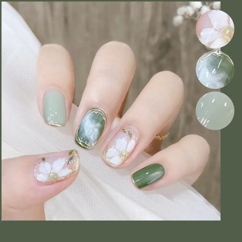 Natural False Artificial Fingernails Crystal Press on Nails with Rhinestones Faux Ongles Waterproof Finished Nail