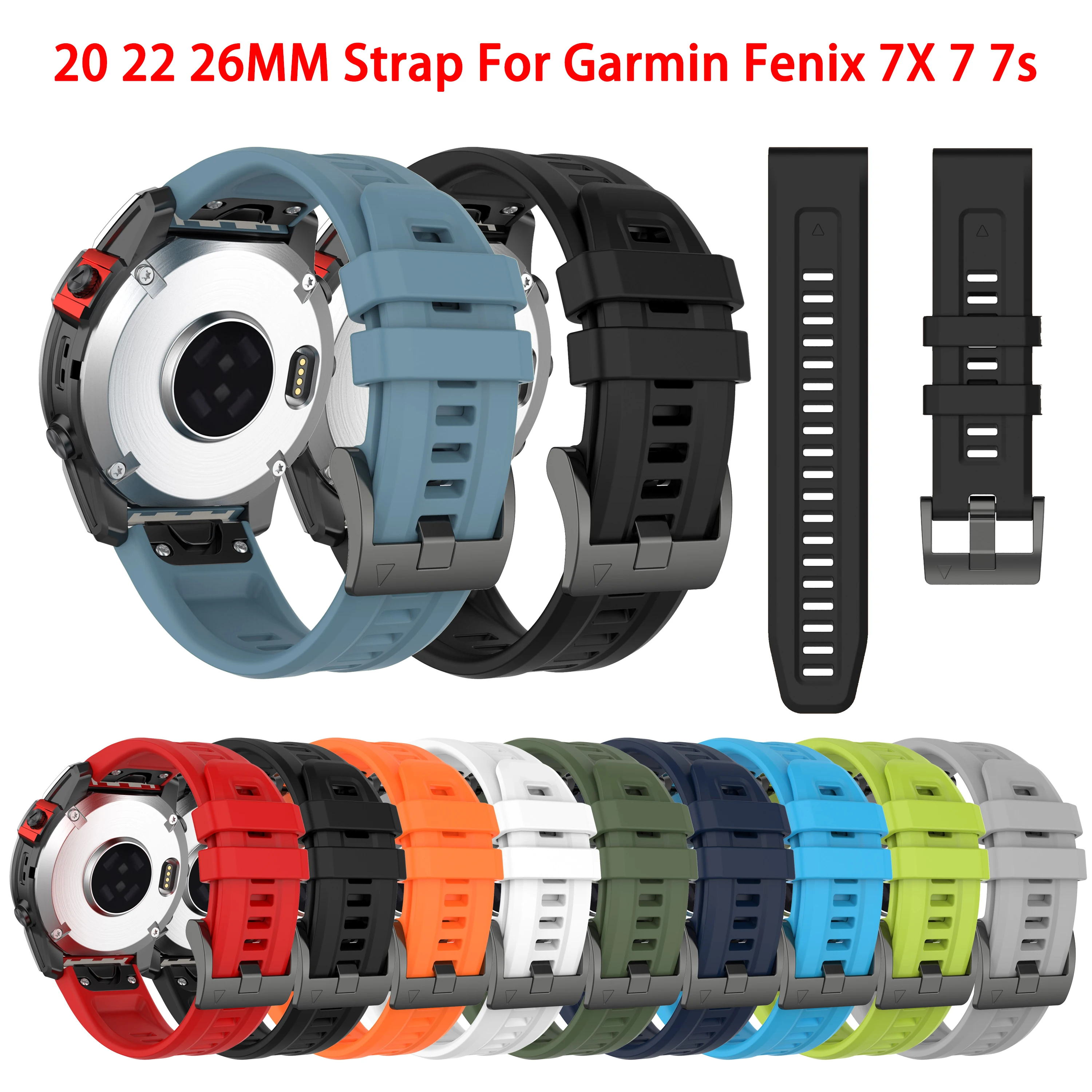 26 22 20MM QuickFit Strap for Garmin Fenix 7 7X Pro 6X 6S Pro 5X Plus Silicone Band for Garmin Epix Pro Gen 2 Bracelet Watchband