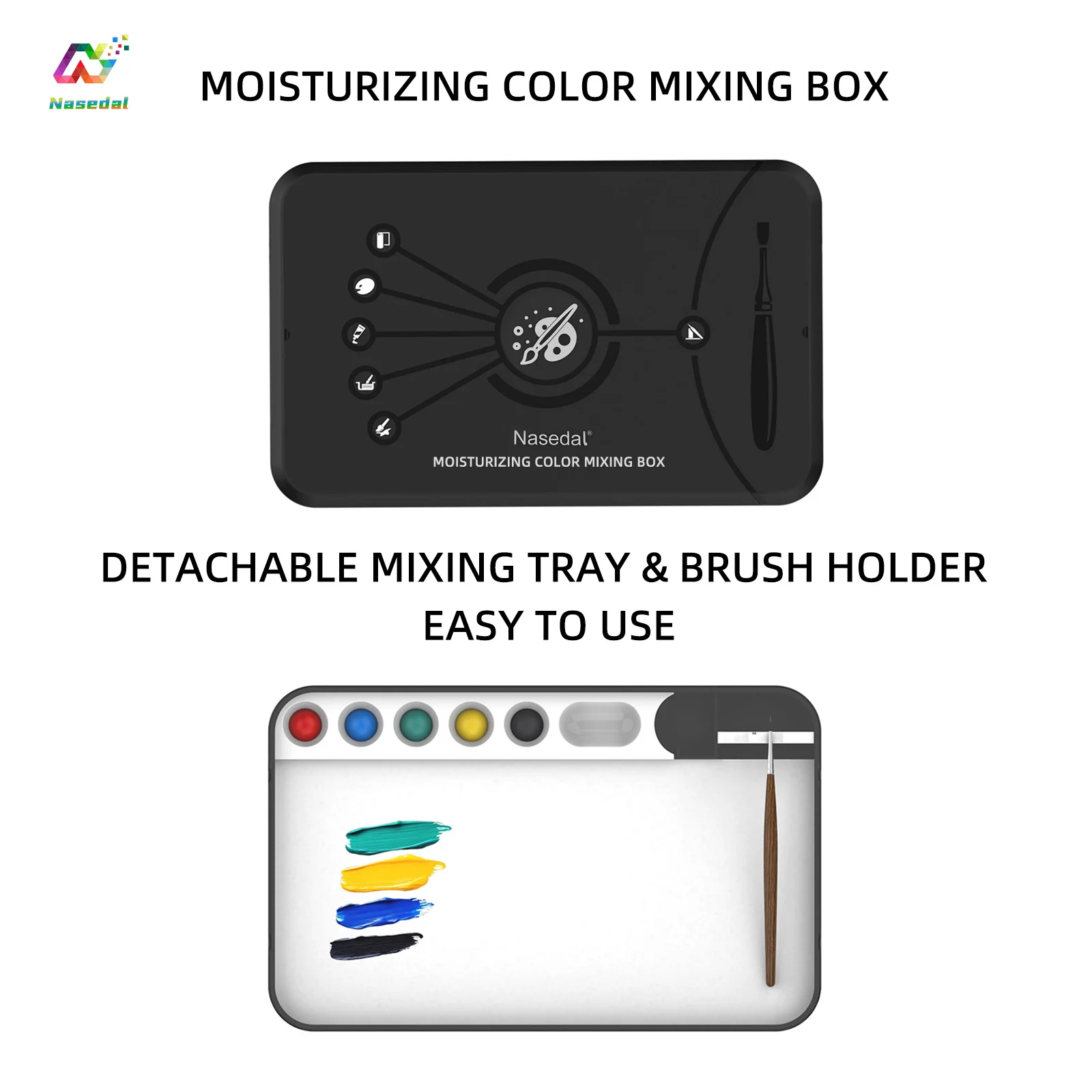 Nasedal Wet Palette Paint Mixing Box with Brush Rest & PVA High-moisture Sponge for Gundam Action Figure Miniature Painting Tool
