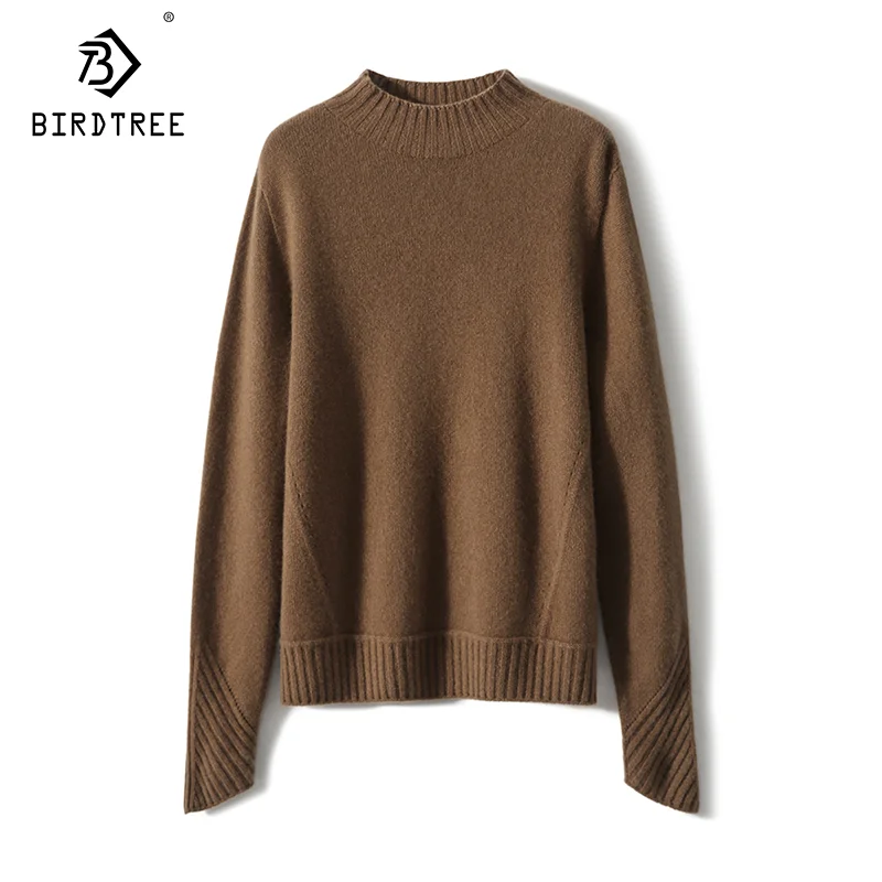 Birdtree-Basic Pullovers For Women, 100%Goat Cashmere, Half High Collar, Soft Elegant Sweaters, Autumn Winter Clothes T40422QM