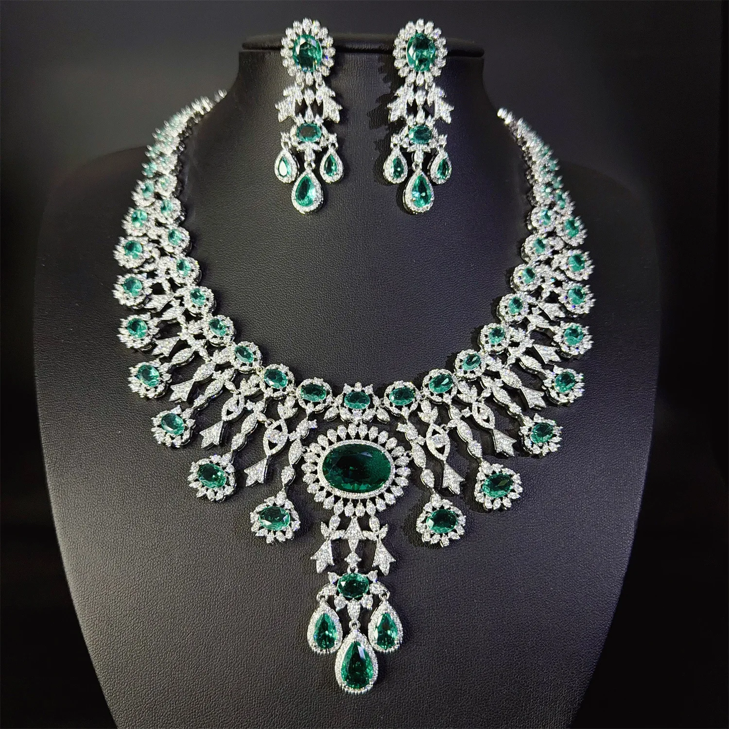 New Luxury 2PCS Necklace Earrings Bridal Jewelry Sets Heavy Cubic Zirconia Wedding Jewelry Set Women Dubai Saudi Arabia