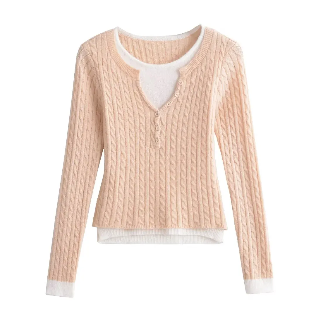 Maglione lavorato a maglia Sweet Sle da donna ort Sve Long Sve Twist Color Blo Fce ort Crop Top Slim Fit Strato base Lungo...