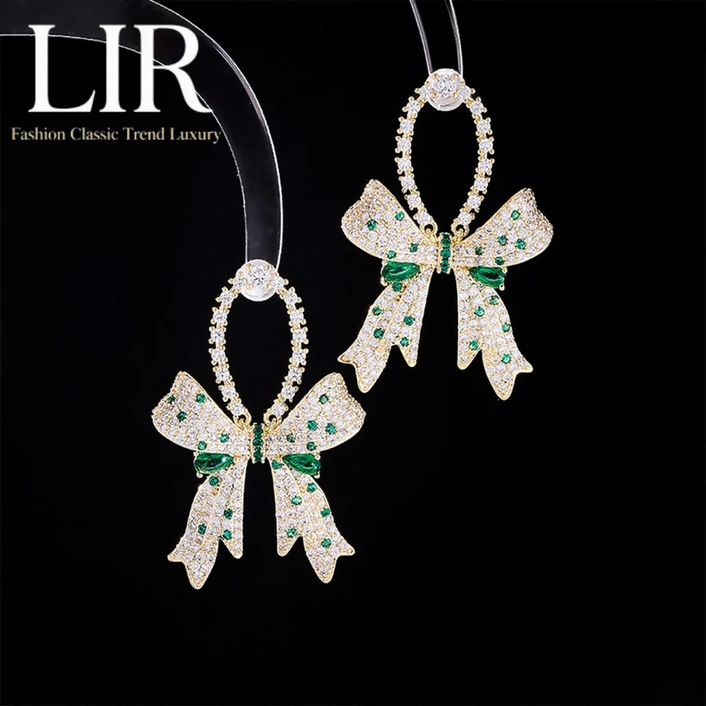 LIR Vintage Bow Earrings: Fadeless Plating, Sparkling Zircon, Elegant French Style, Women's Charming Jewelry, Trendy