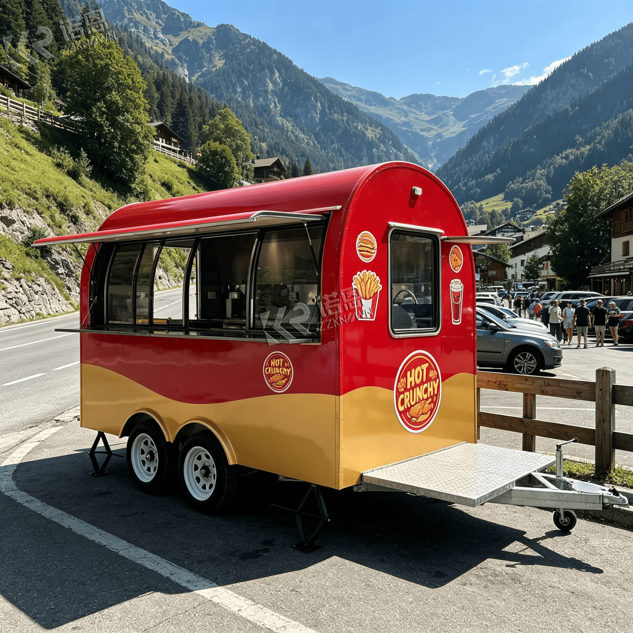 2.7m Curved Concession Food Truck and Food Trailer With Sliding Service Window for Night Market Drink Stall