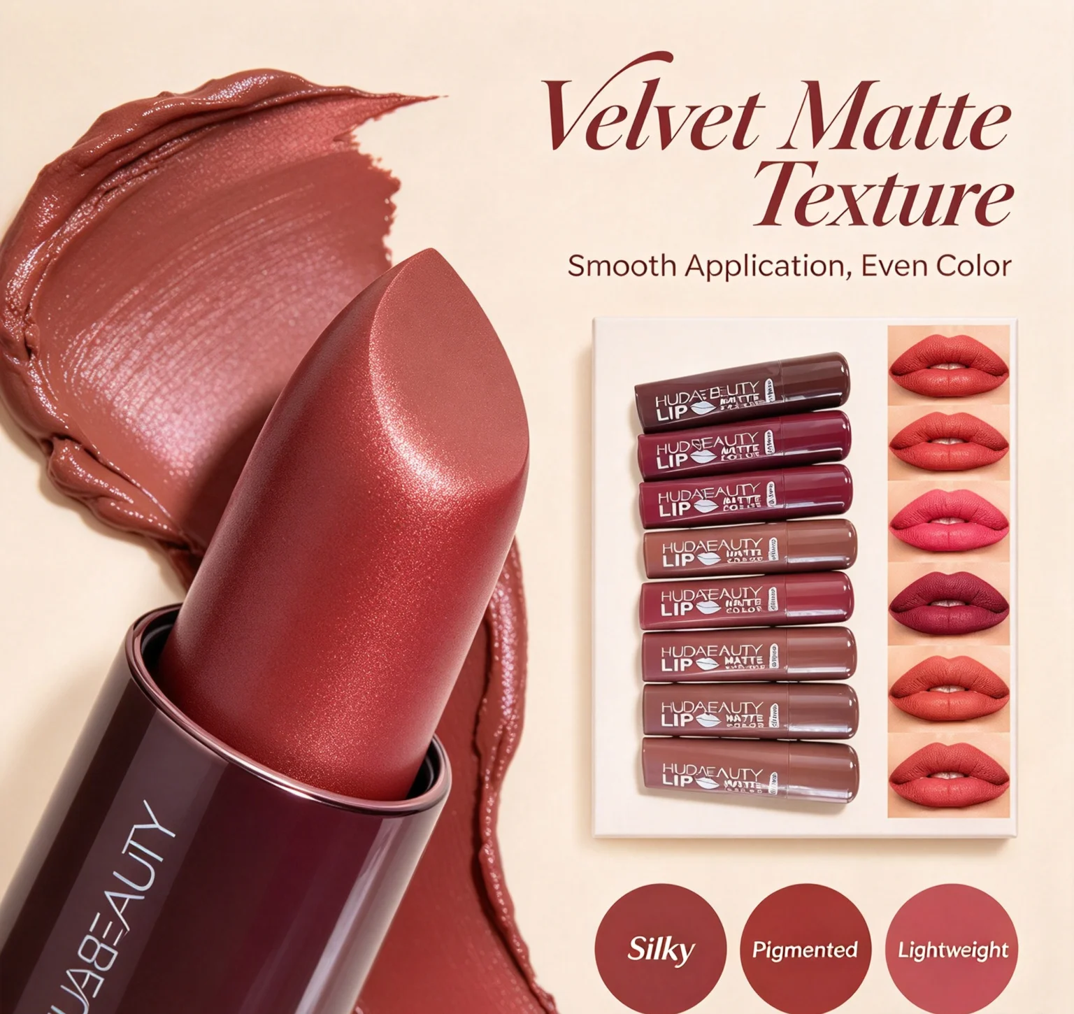 6-Color Matte Lipstick Set Waterproof 24H Long-Wear Velvet Lip Stick Kit Red Rose Nude Brown Dusty Pink - Lip Makeup Collection