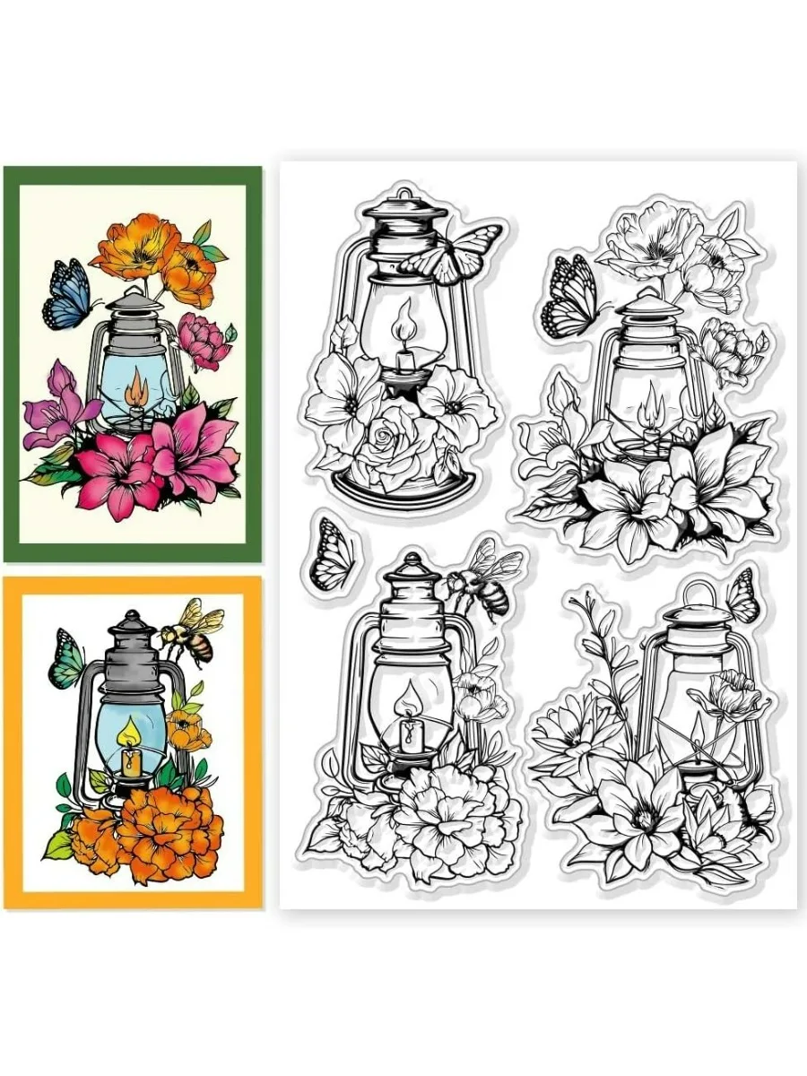 1 Blatt Kerzenständer Lampe Klare Stempel Transparente Silikonstempel Blume Schmetterling Biene Klare Stempel Siegel Silikonstempel für Auto